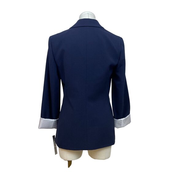 Tahari Womens Navy Two-Button Blazer Jacket Pinstriped Lining Size 2 - Picture 3 of 8